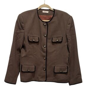 Talbots Vintage Taupe Blazer with Black Accents Size XL